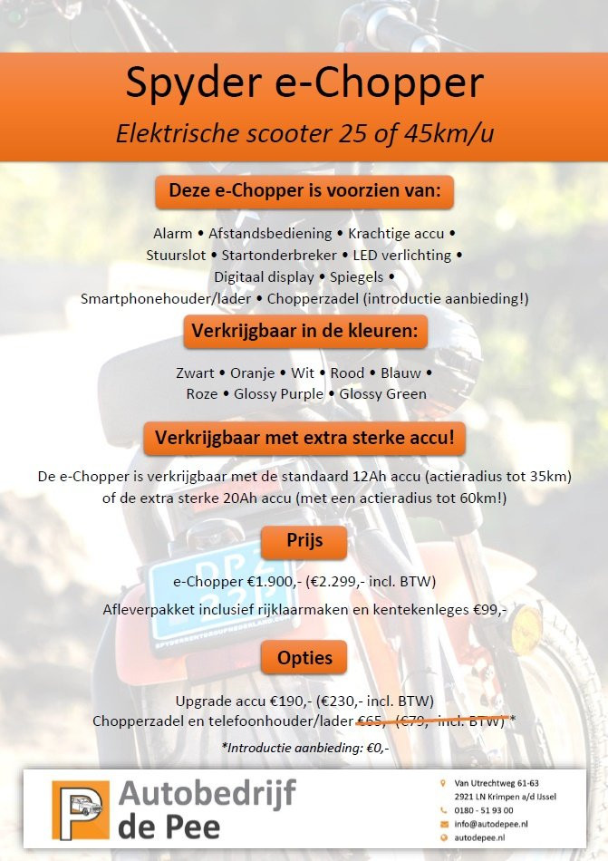 Prijslijst e Chopper website